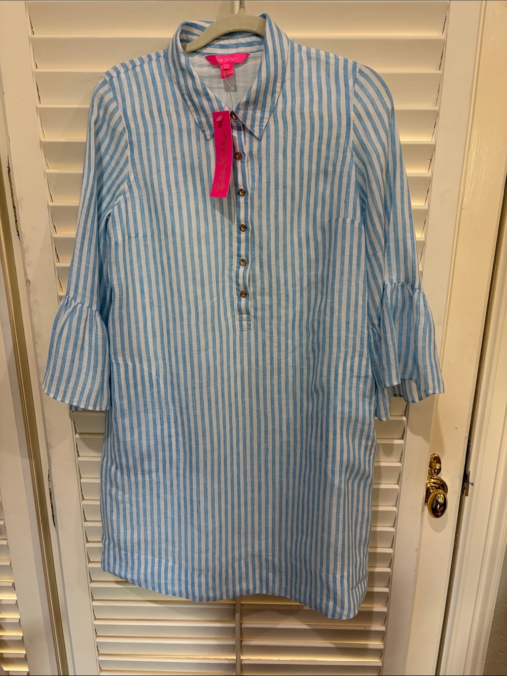 Lilly Pulitzer Blue and White Stripe Cotton Button-Front Dress. Size 6. NWT